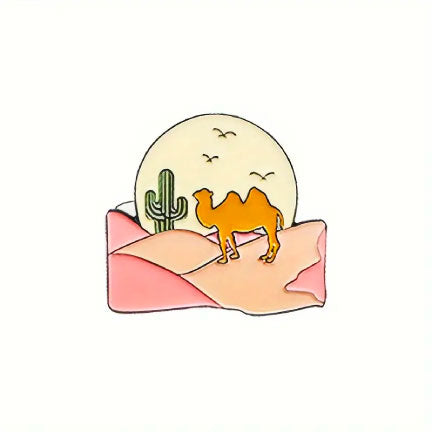 Desert Scene with a cactus and a camel enamel pin
