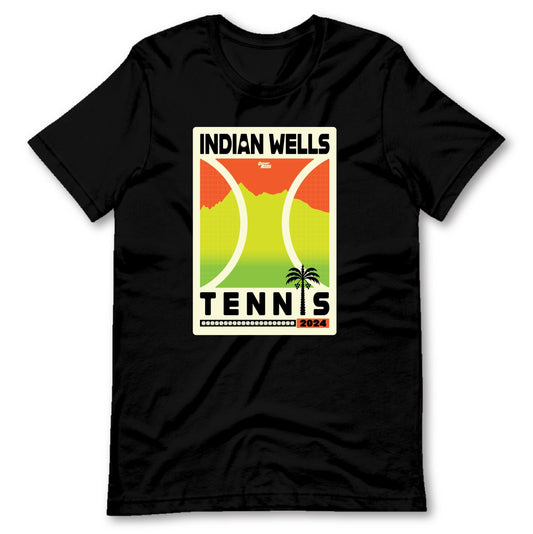 Indian Wells Tennis Paradise Black Tee. Inspired by the BNP Paribas Open.