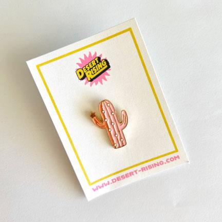 Pink and Gold Prickly Star Cactus Pin for sale from Desert Rising